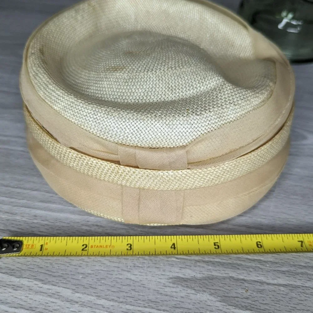 Vintage Ivory Pill Box Hat with Faux Pearl Accent - Picture 10 of 11